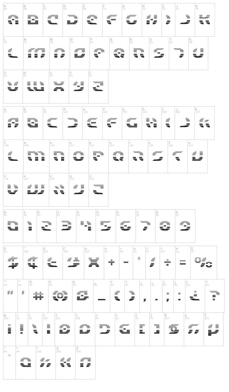Star Fighter font map