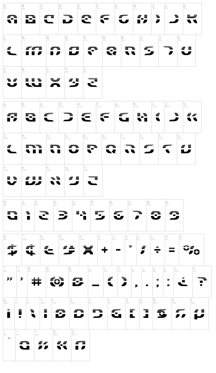 Star Fighter font map