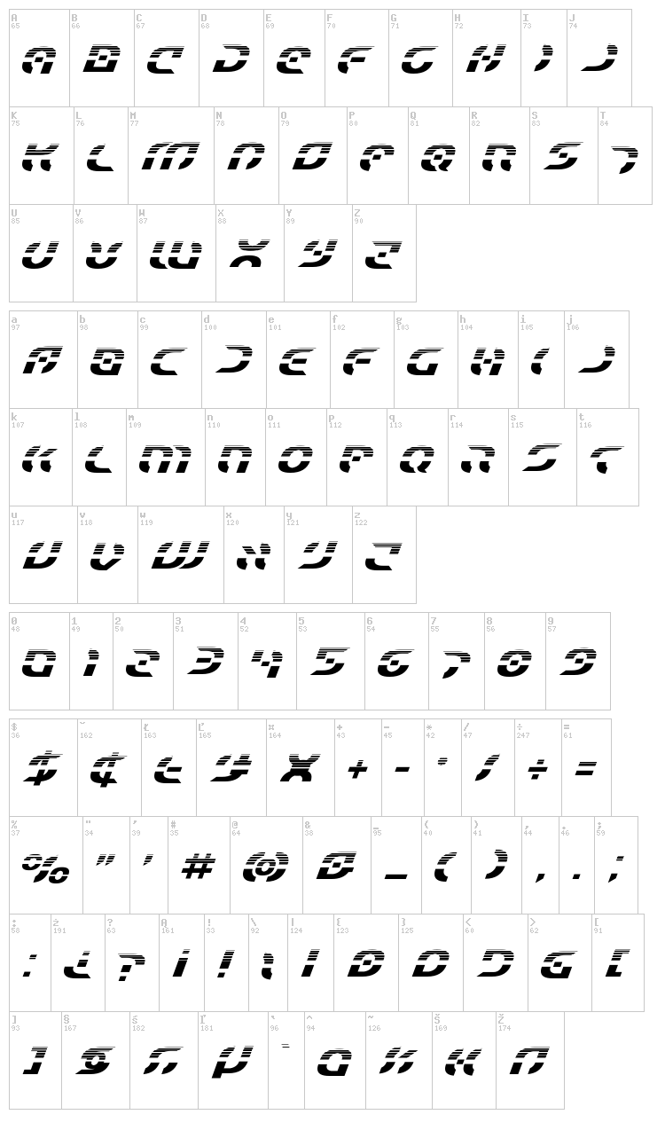 Star Fighter font map