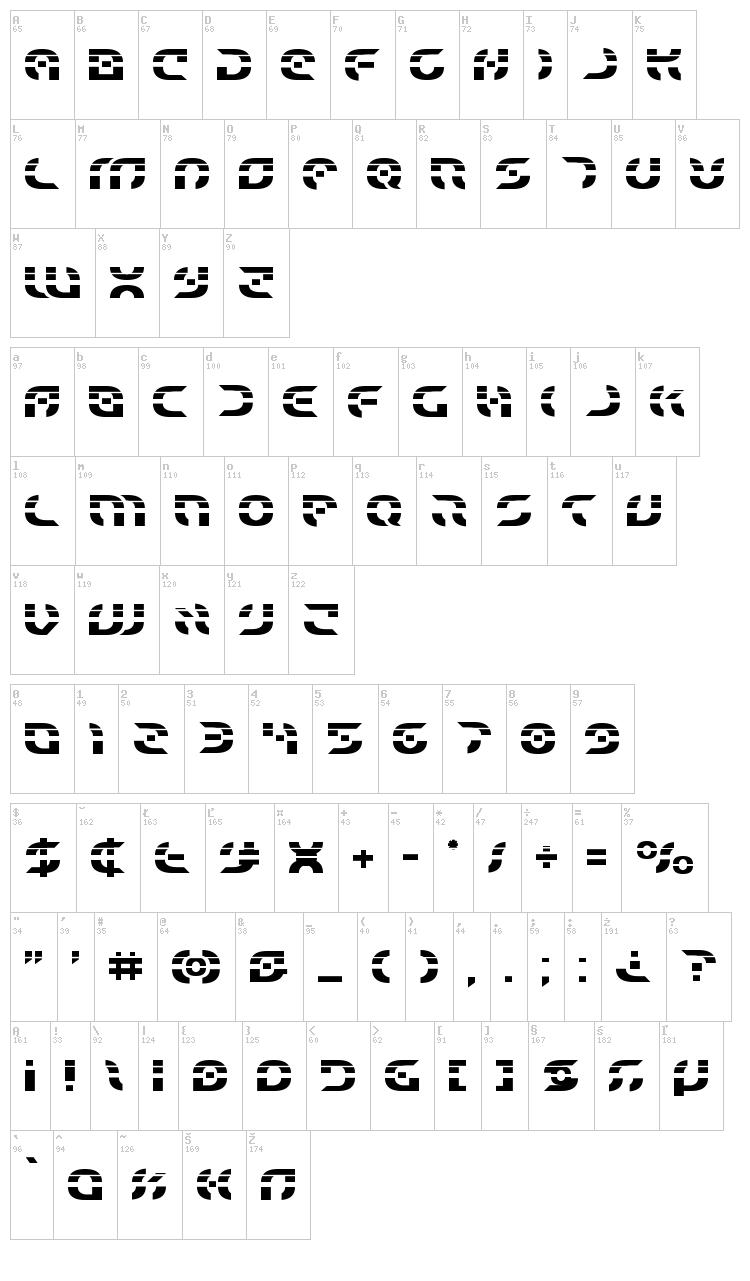 Star Fighter font map
