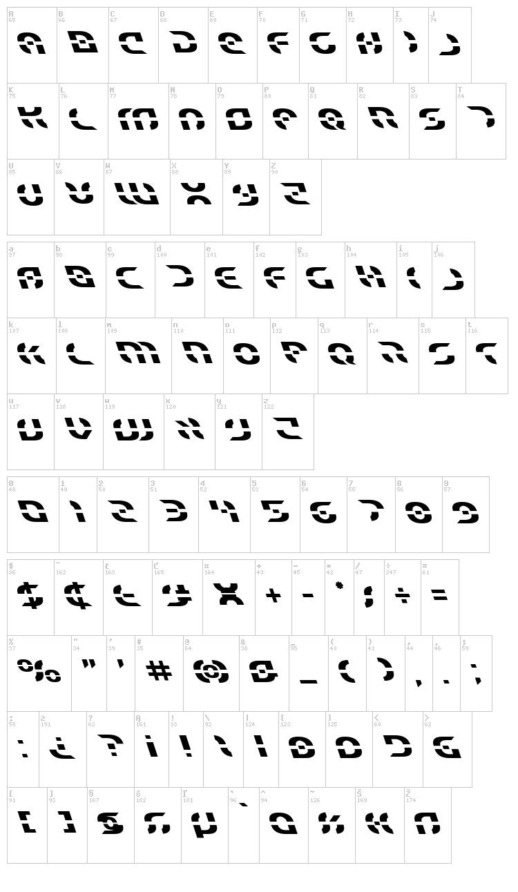 Star Fighter font map