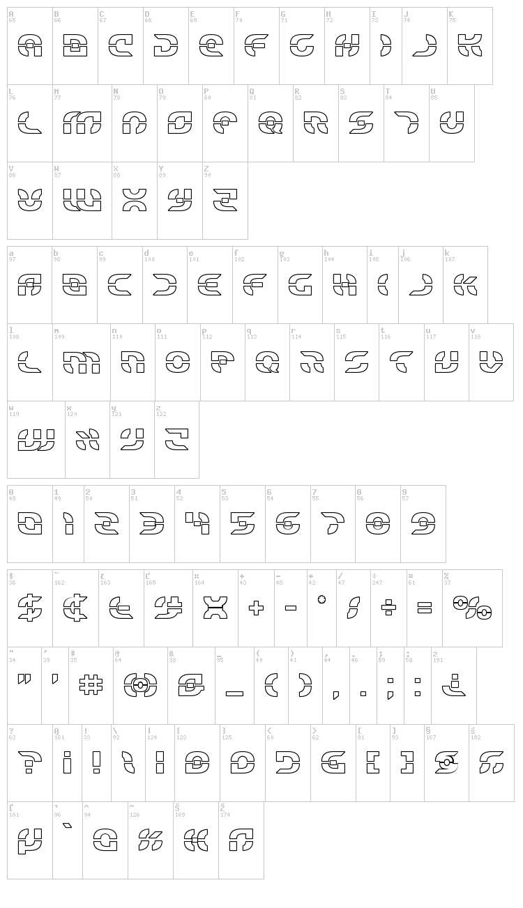 Star Fighter font map