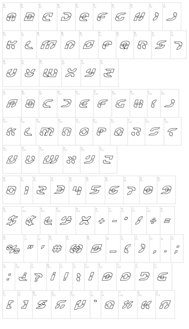 Star Fighter font map