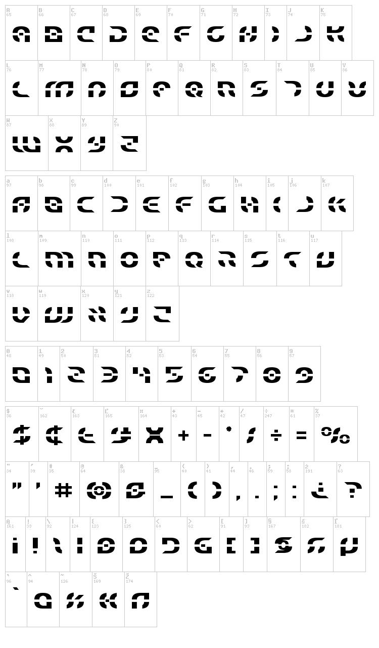 Star Fighter font map