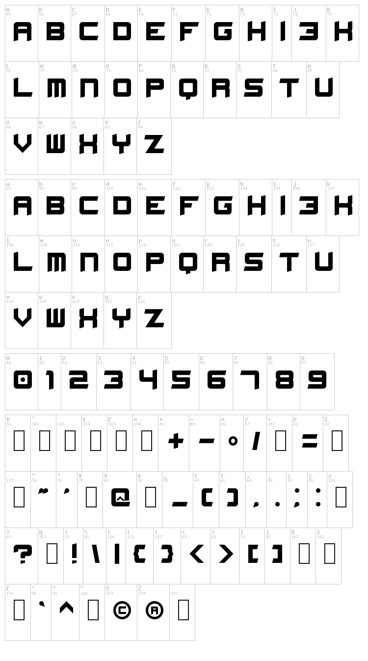 Stellar Kombat font map