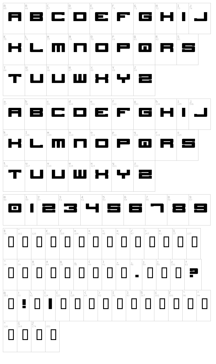 Stellar Kombat ME font map