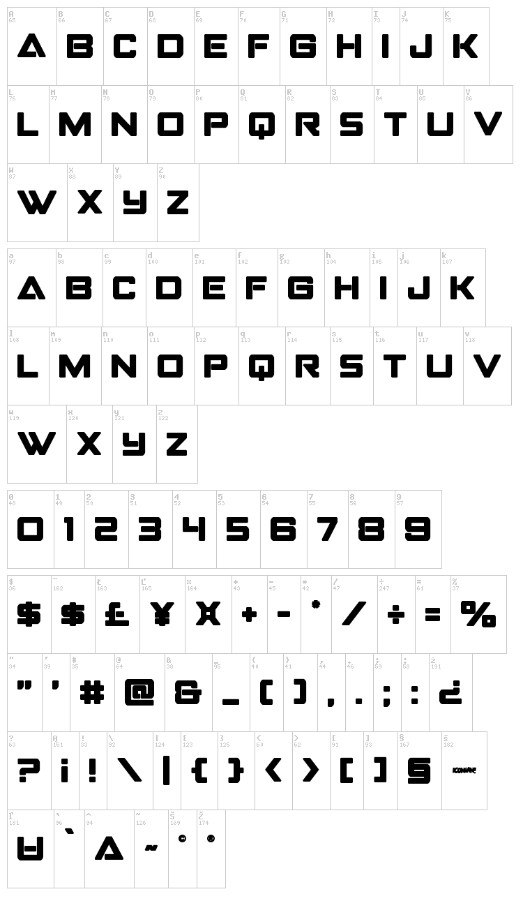 Strike Fighter font map