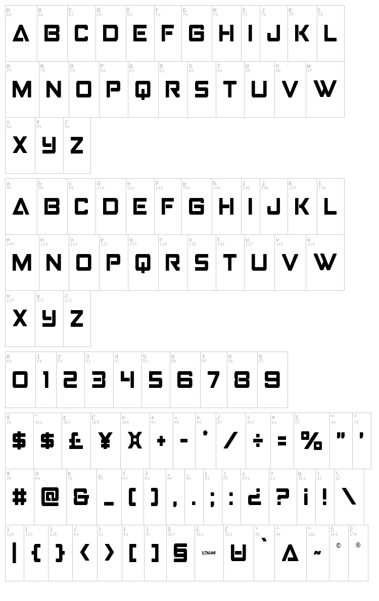 Strike Fighter font map