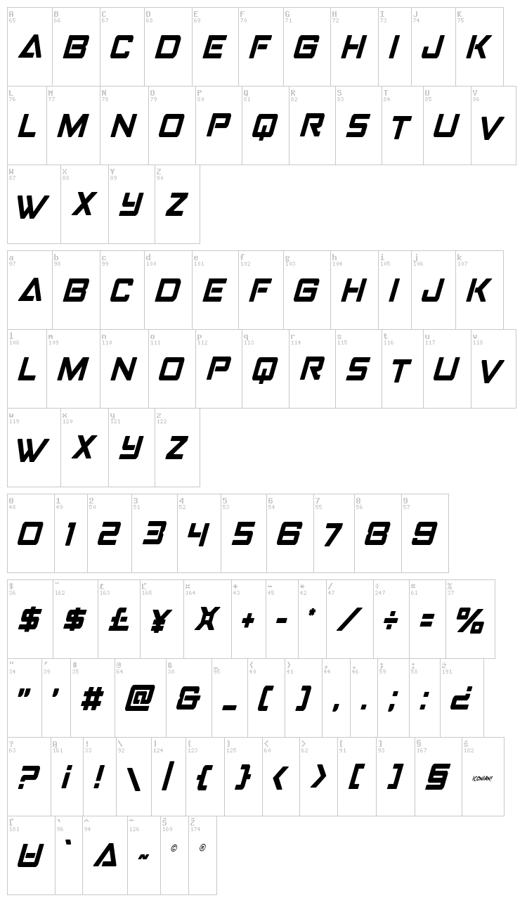 Strike Fighter font map