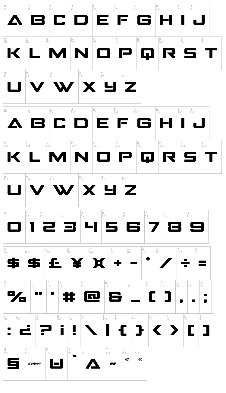 Strike Fighter font map