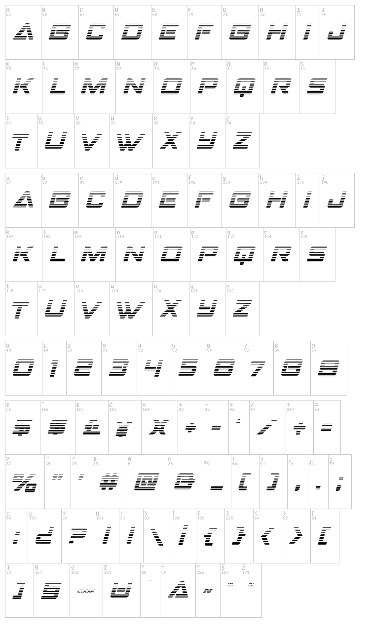 Strike Fighter font map