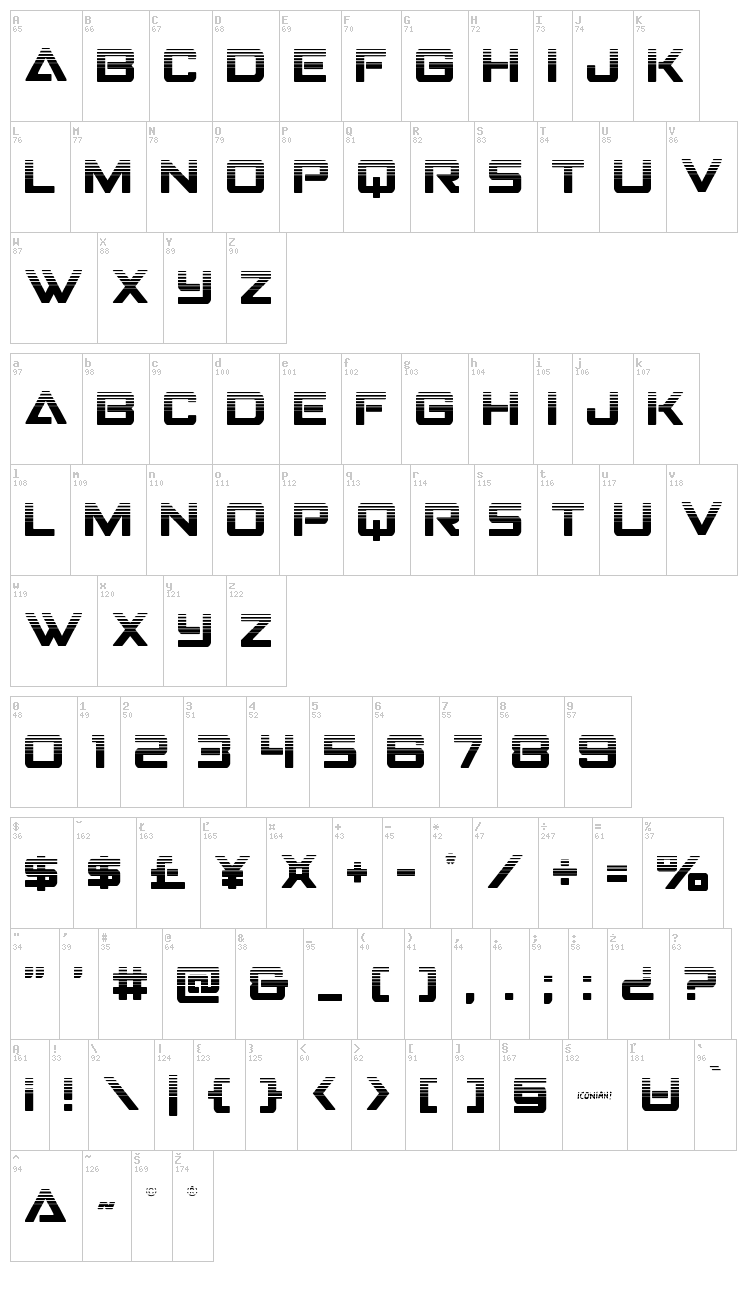 Strike Fighter font map