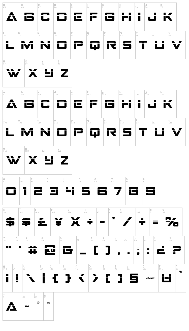 Strike Fighter font map
