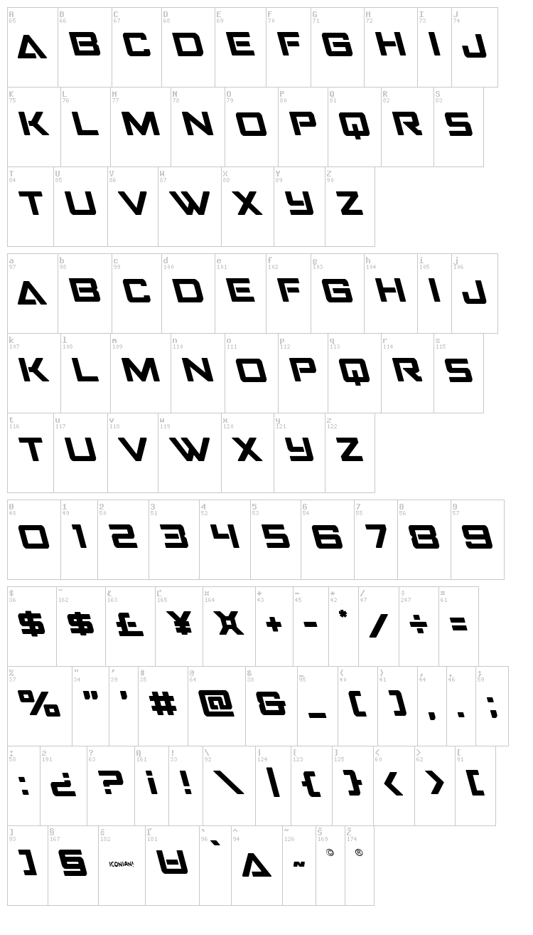 Strike Fighter font map
