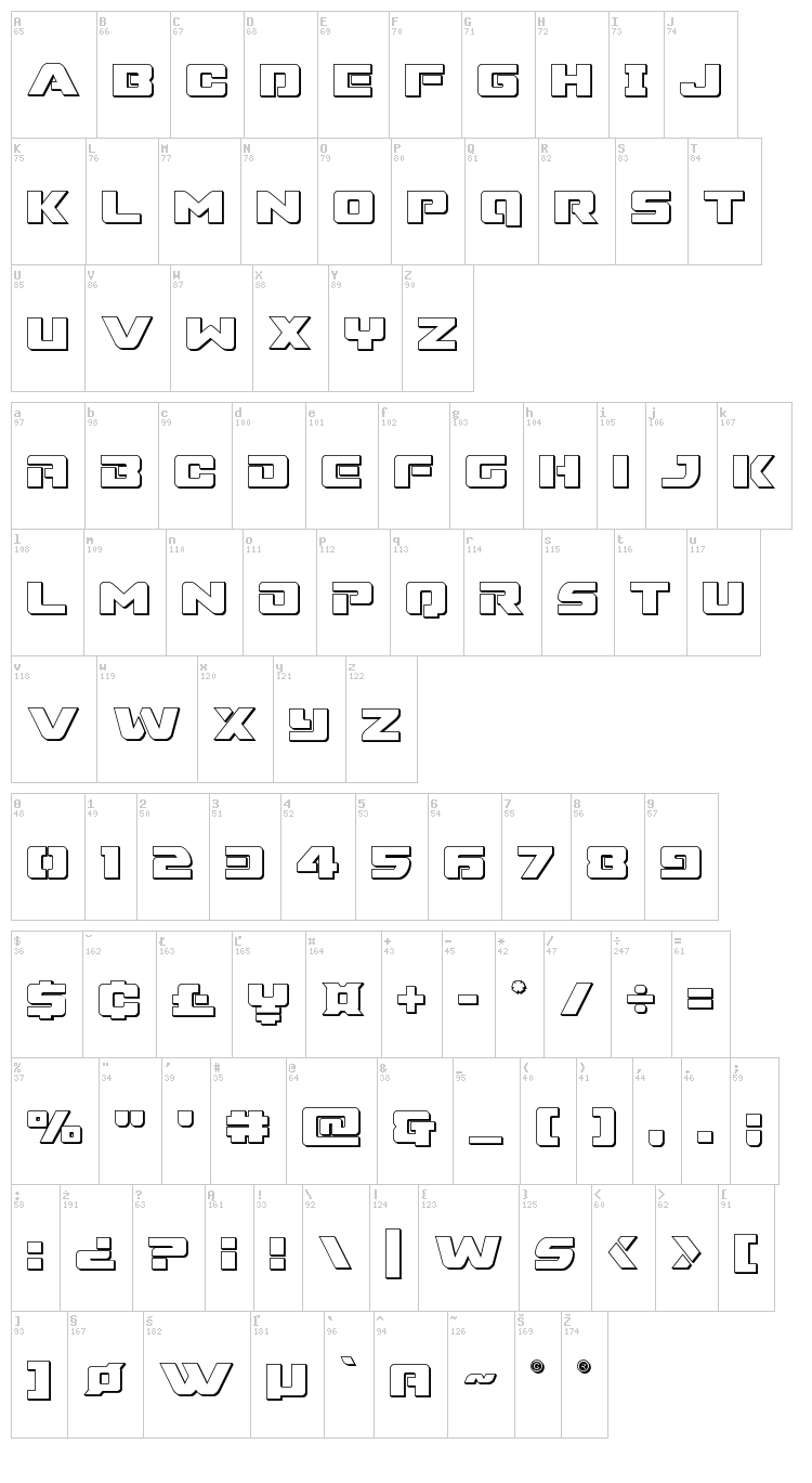 Super Commando font map