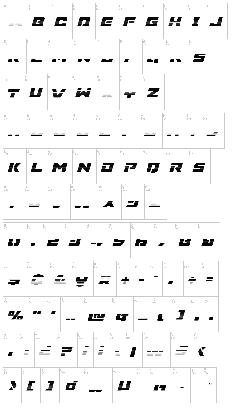 Super Commando font map