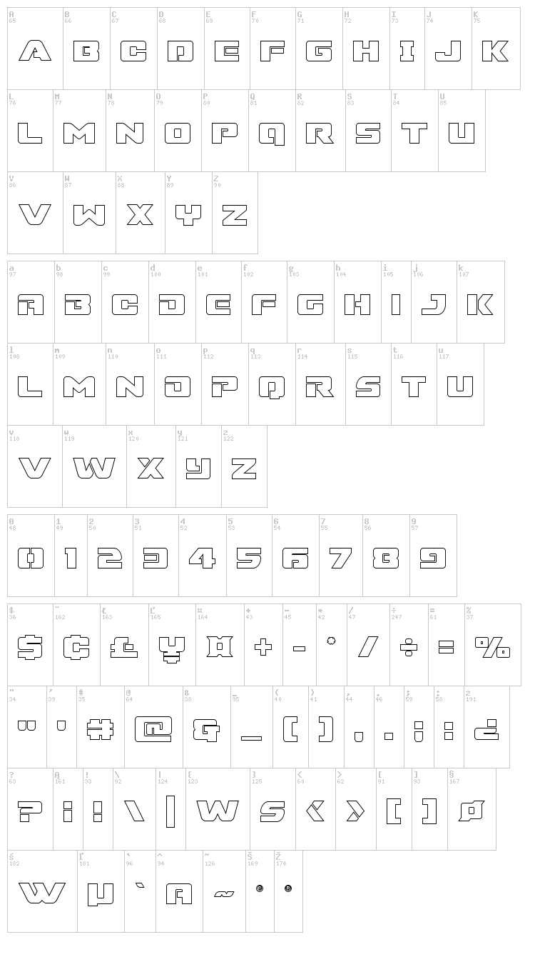 Super Commando font map