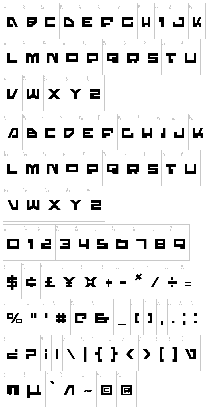 Trajia font map