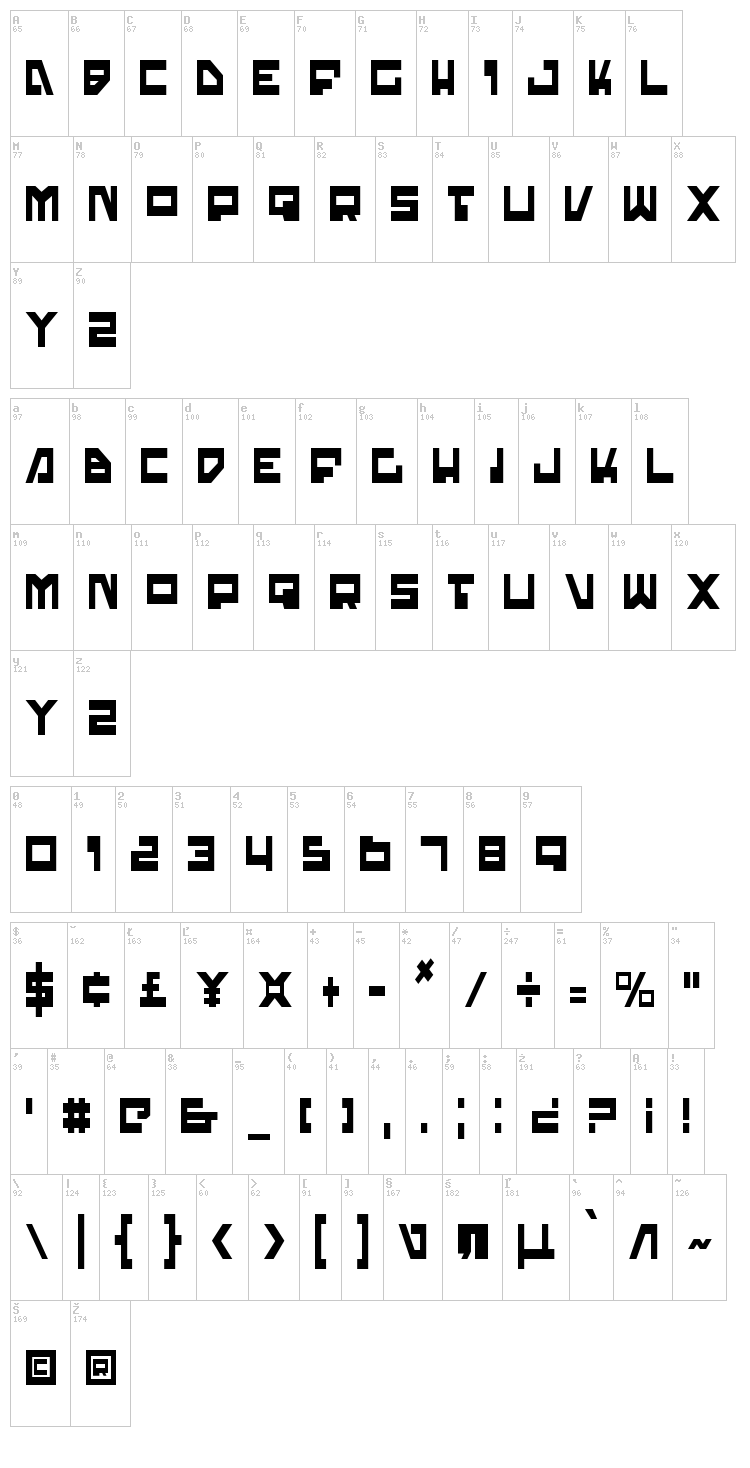 Trajia font map