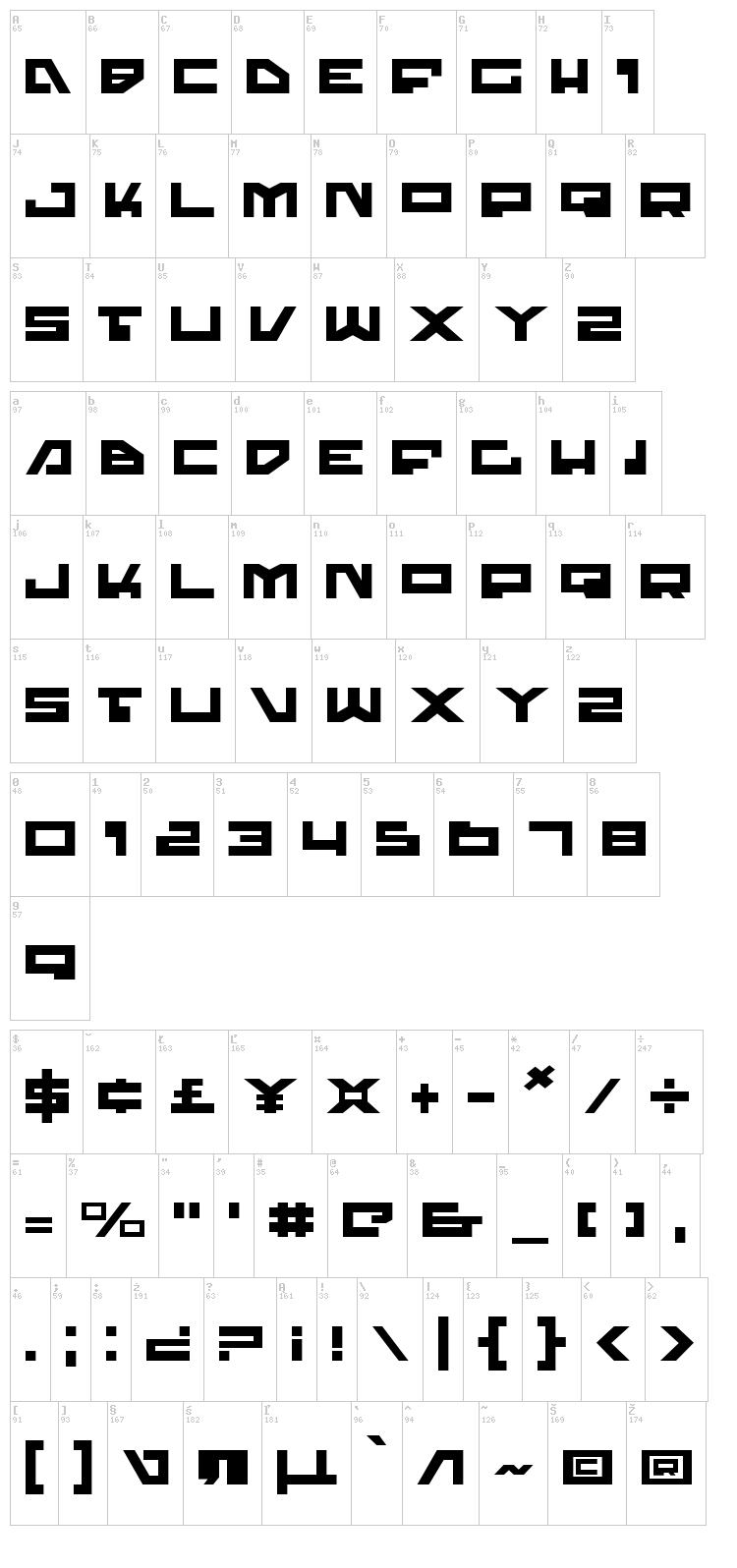 Trajia font map