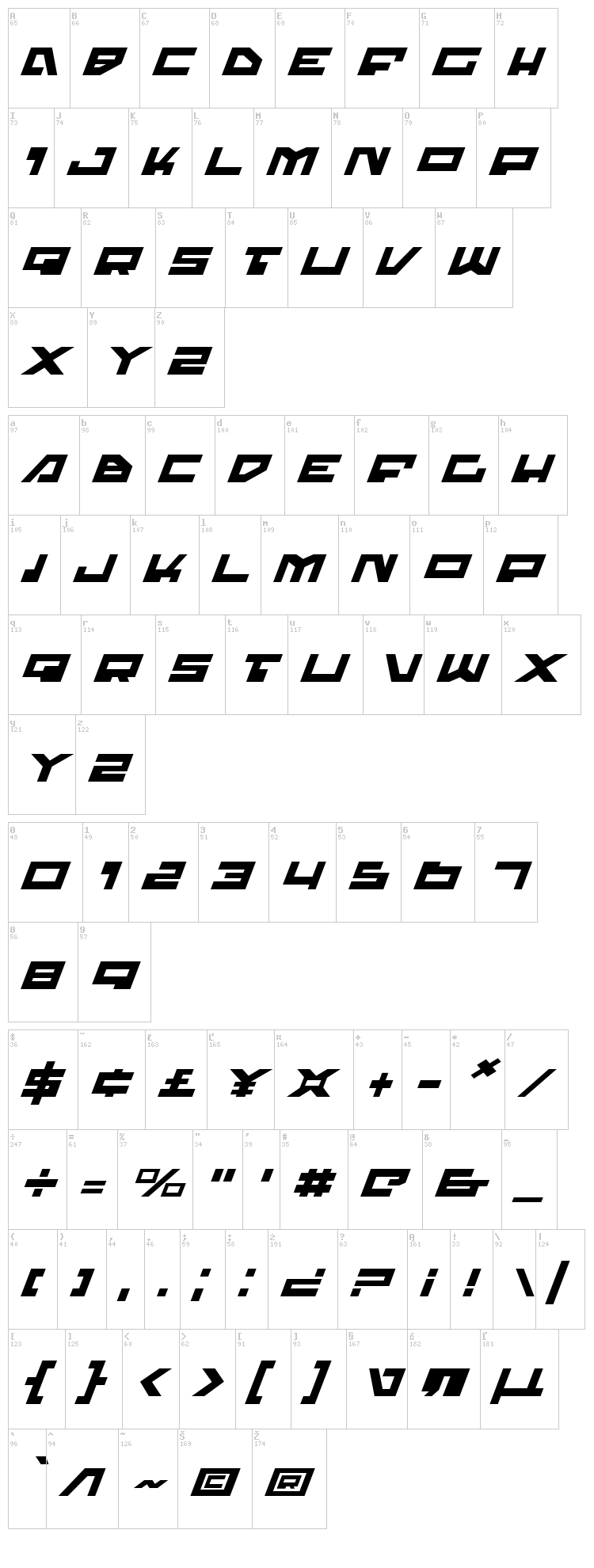 Trajia font map