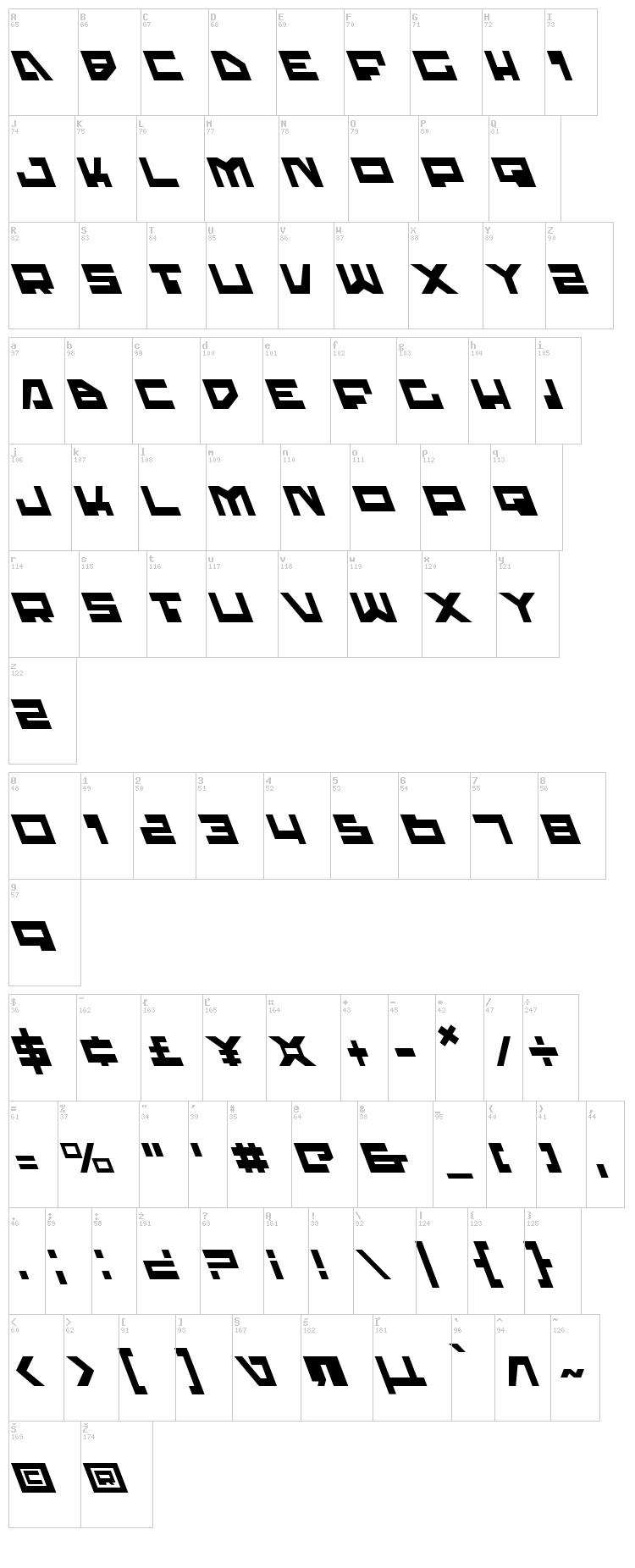 Trajia font map