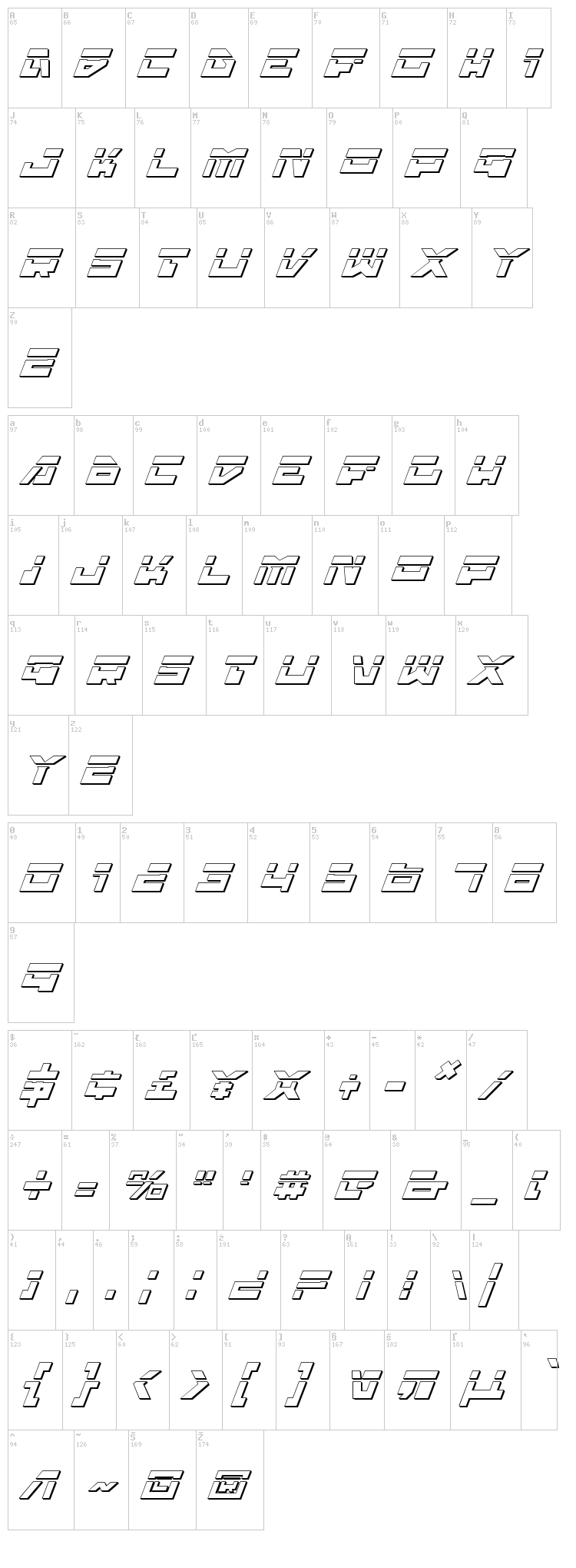 Trajia font map