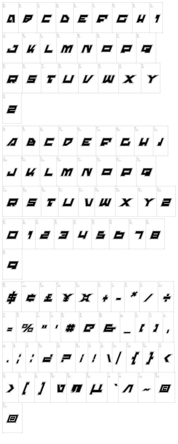 Trajia font map