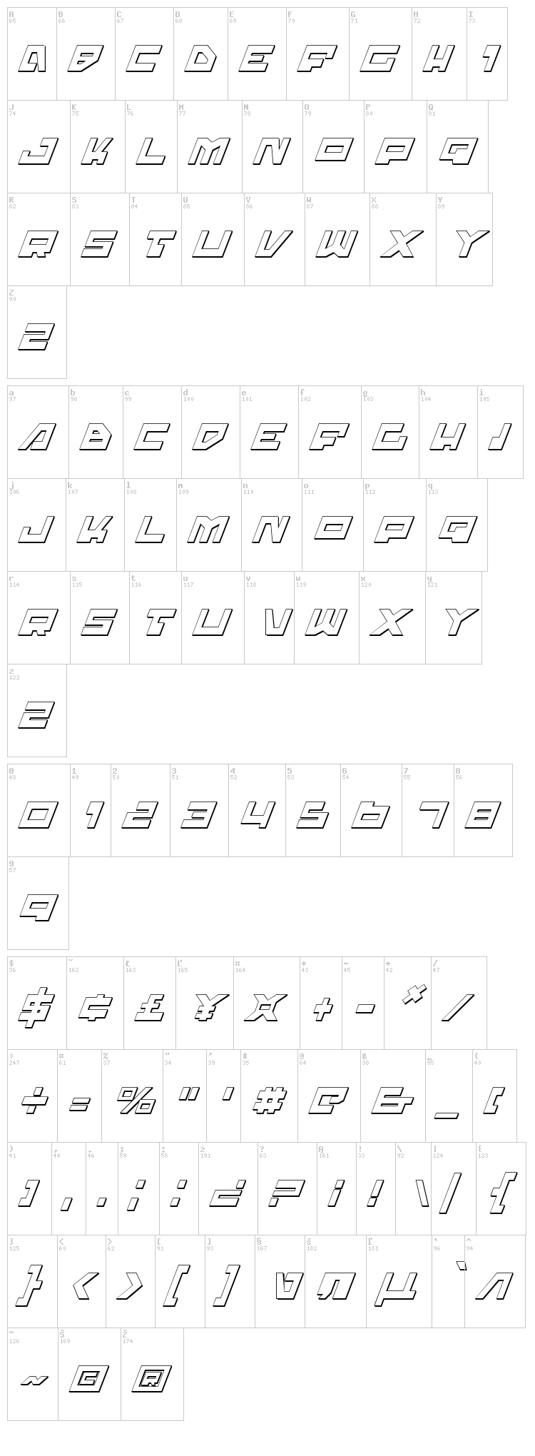 Trajia font map