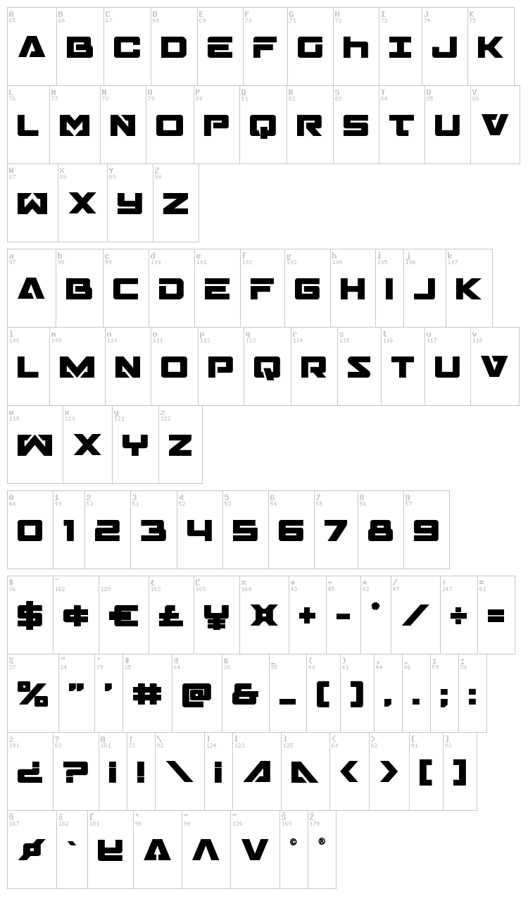 Trans-America font map