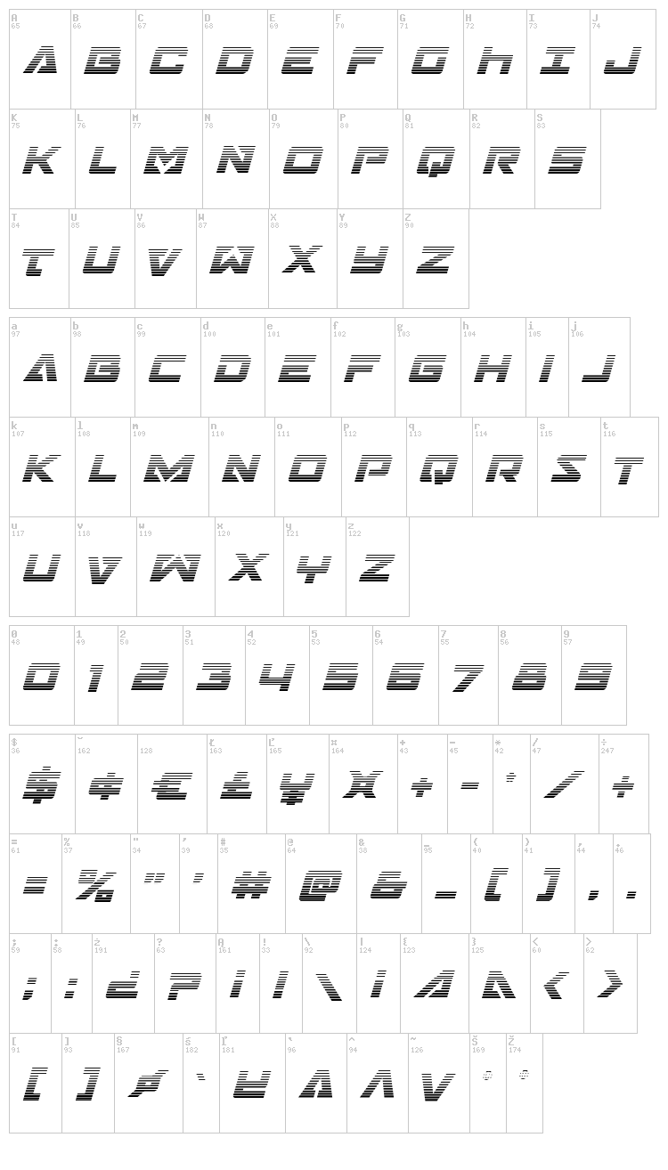 Trans-America font map