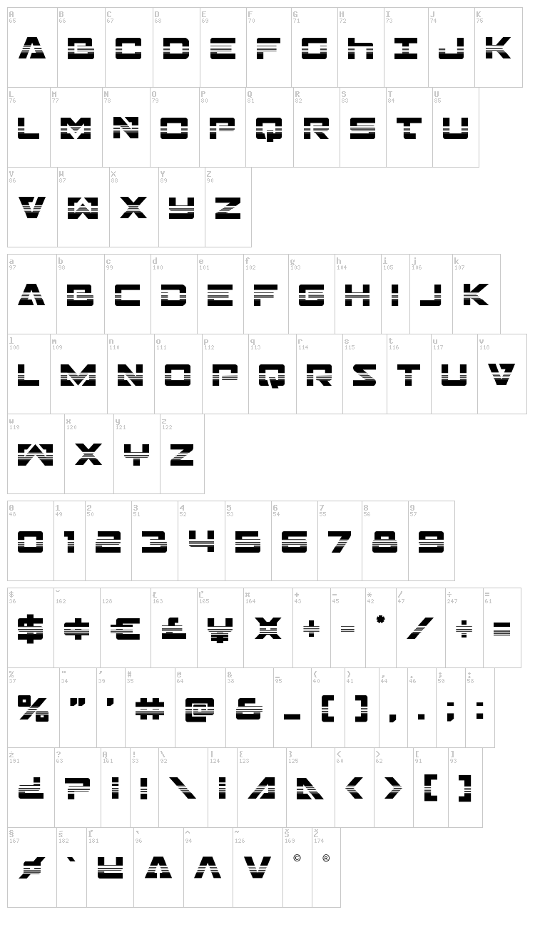 Trans-America font map
