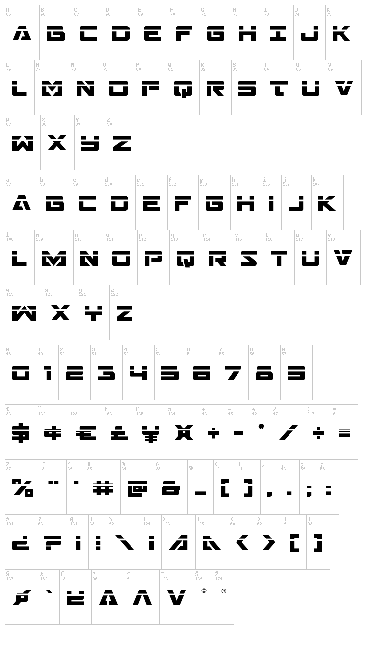 Trans-America font map