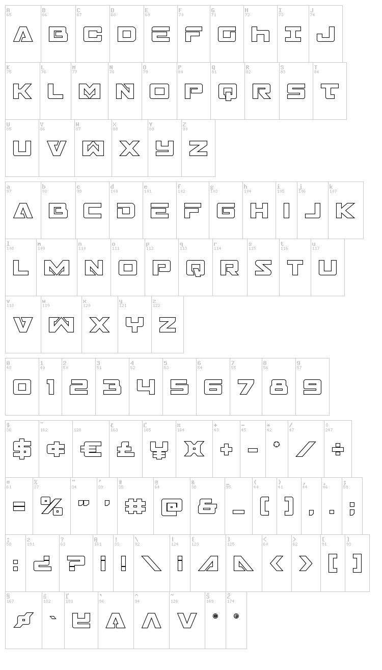 Trans-America font map