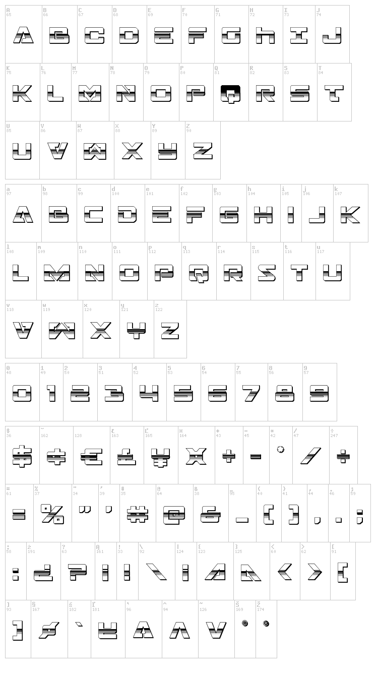 Trans-America font map
