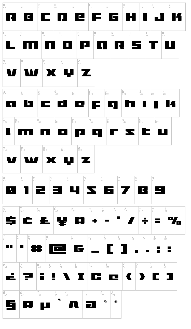 Turbo Charge font map