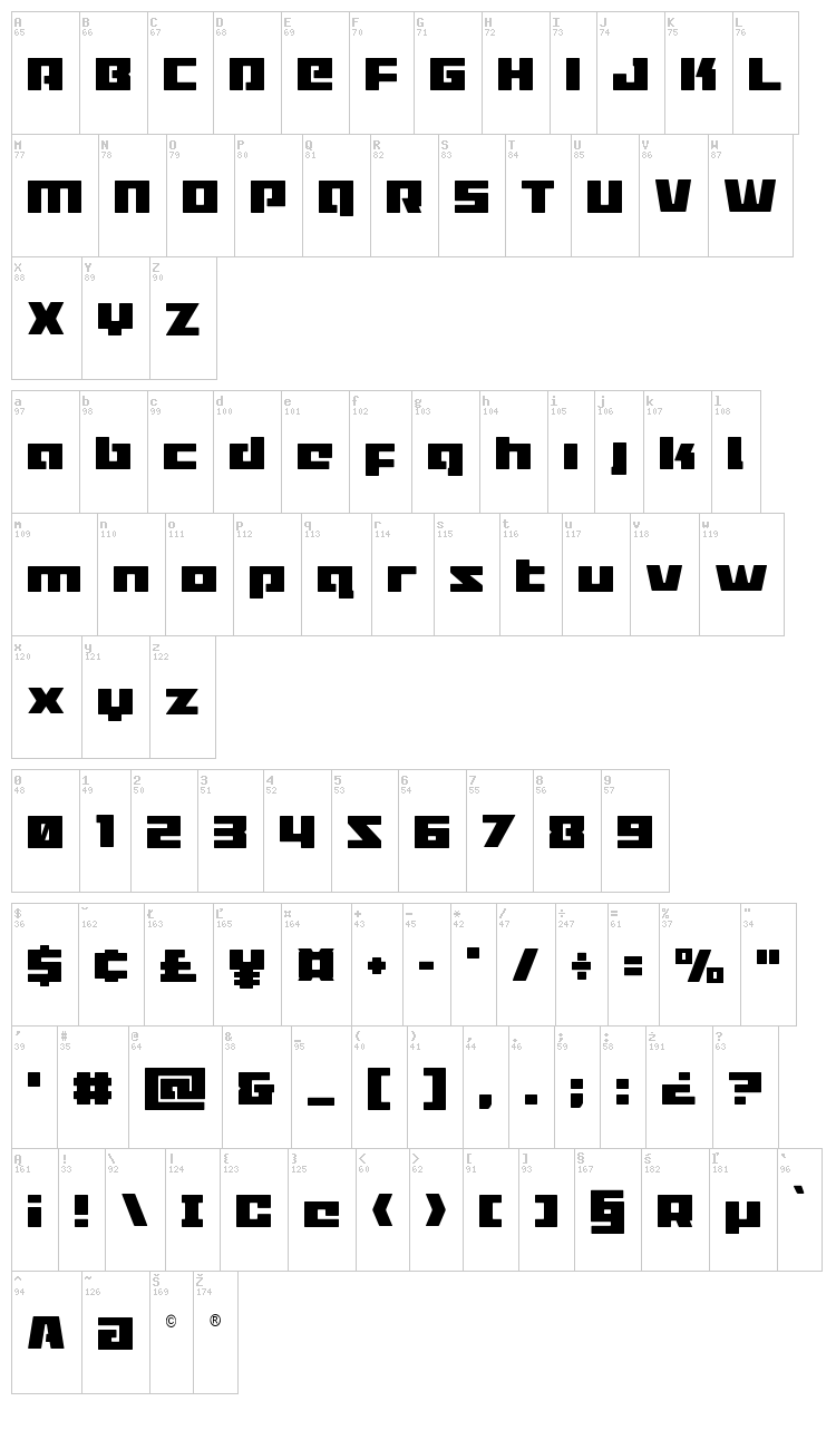 Turbo Charge font map