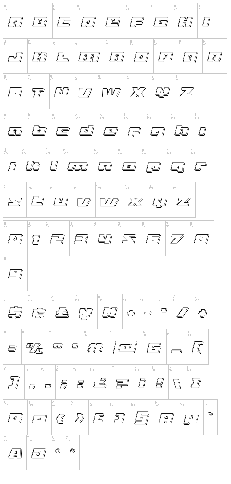 Turbo Charge font map