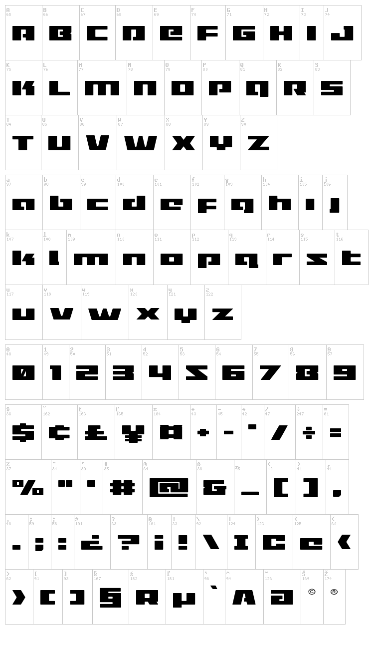 Turbo Charge font map