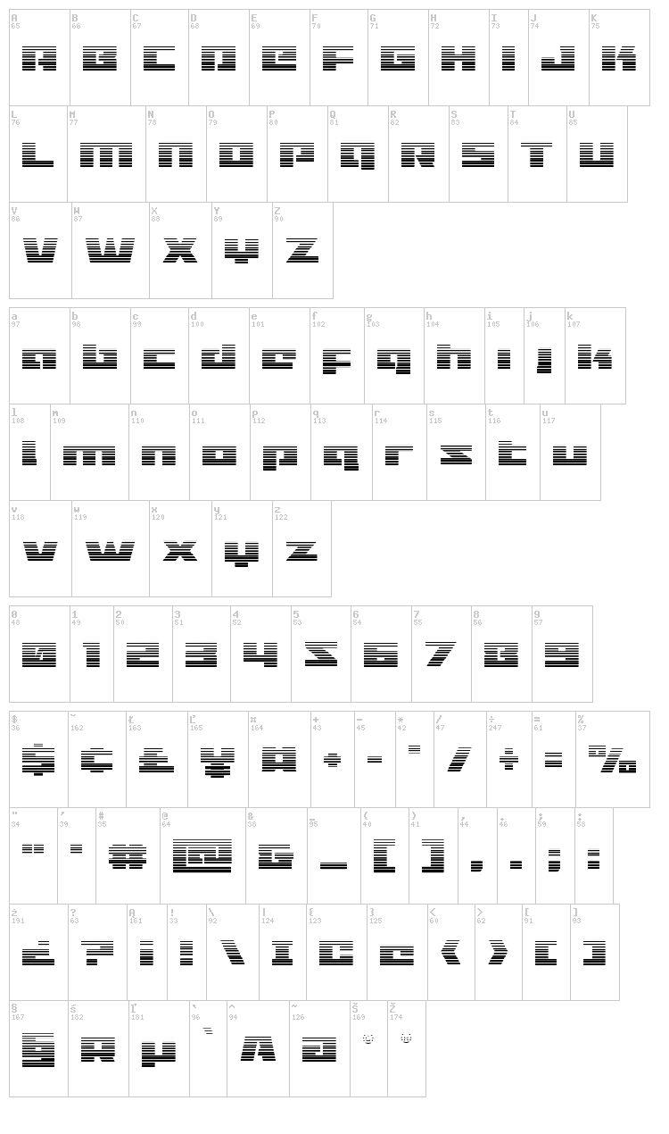 Turbo Charge font map