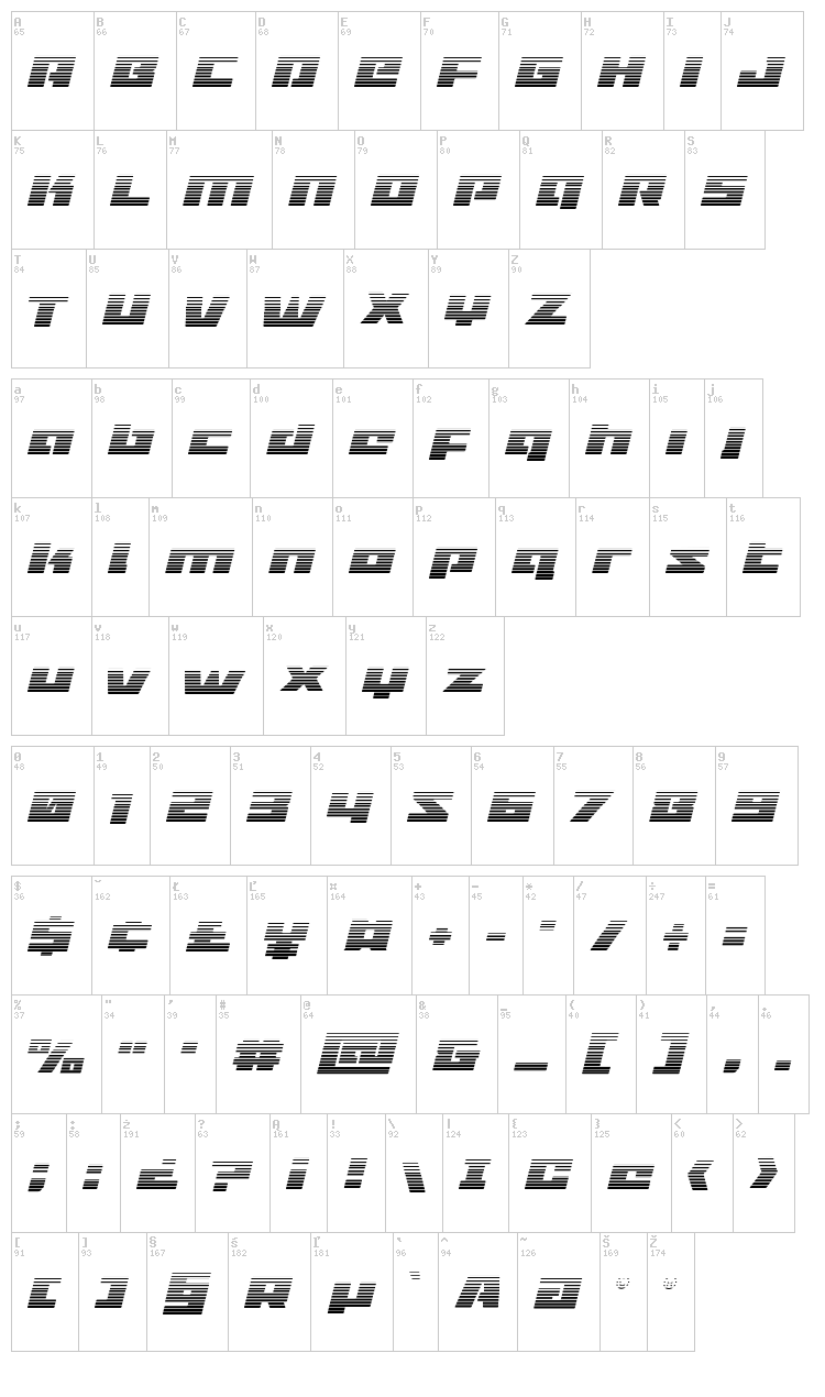 Turbo Charge font map