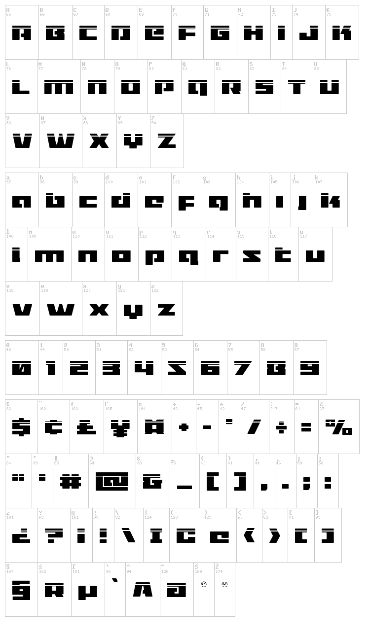 Turbo Charge font map