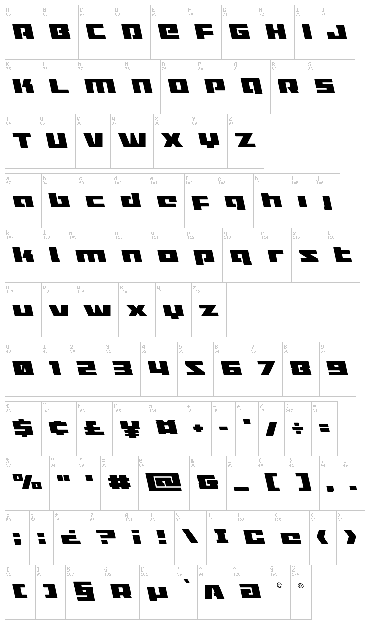 Turbo Charge font map
