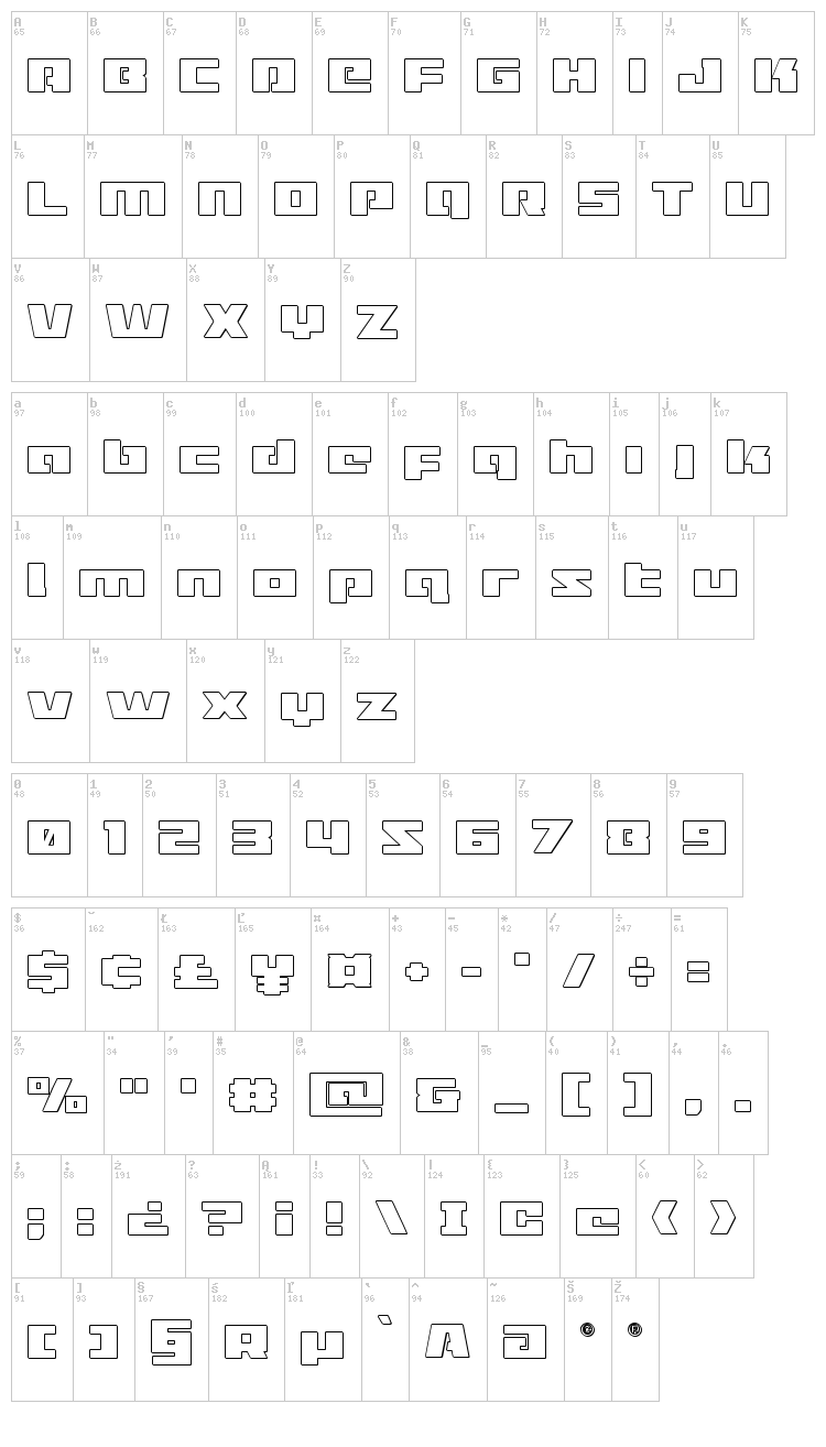 Turbo Charge font map