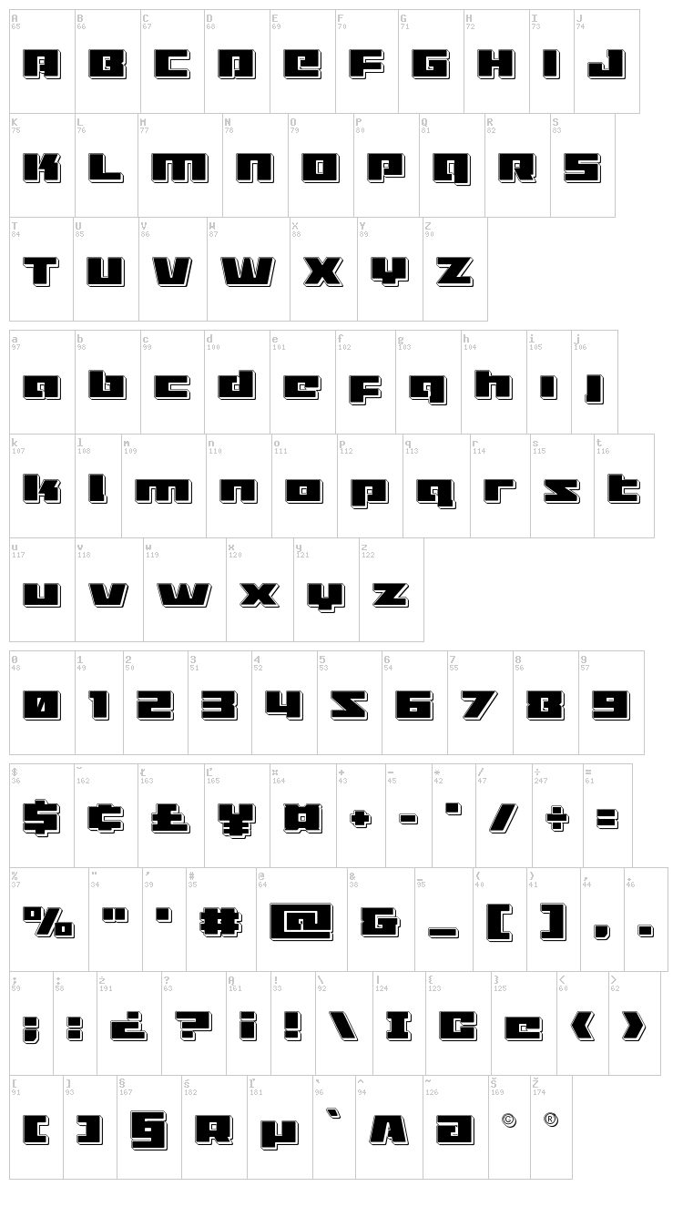Turbo Charge font map