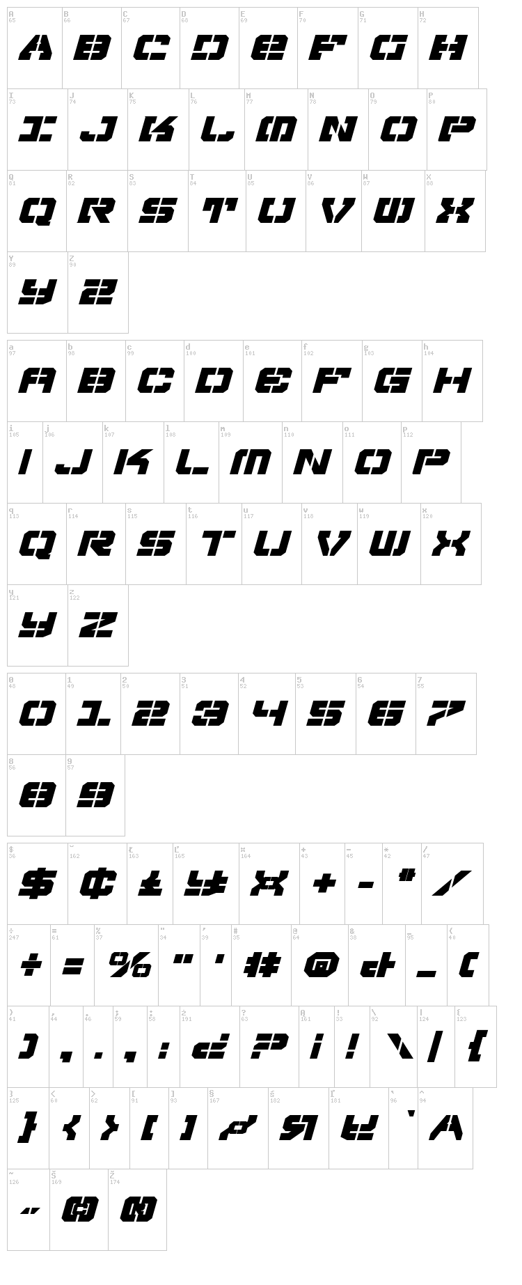 Vyper font map