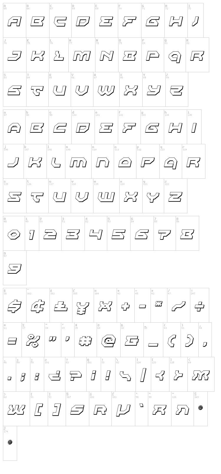 Xeno-Demon font map