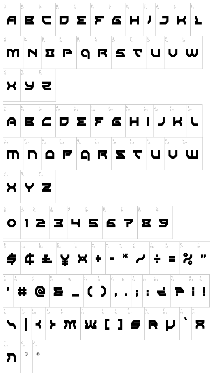 Xeno-Demon font map
