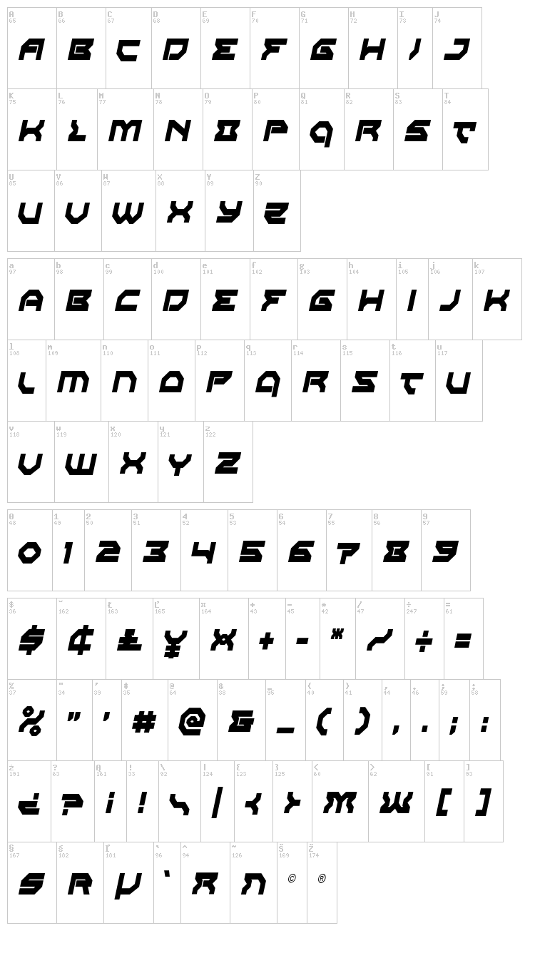 Xeno-Demon font map