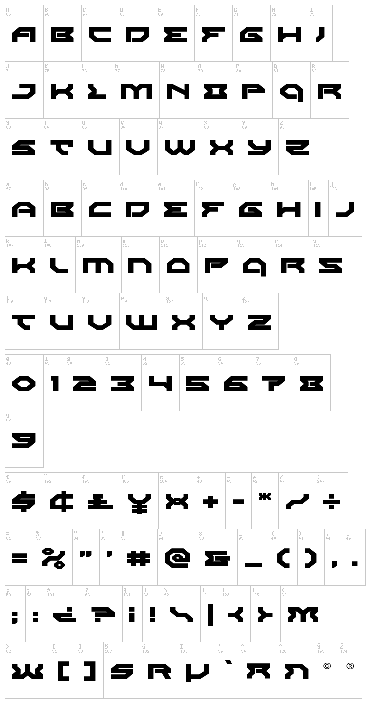 Xeno-Demon font map